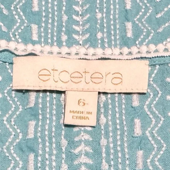Etcetera Blue Linen Blend Dress with White Embroidery - Picture 5 of 5